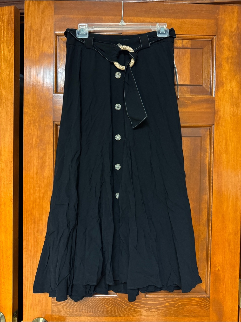 NWT Zara flowy button maxi skirt with belt - Black - M